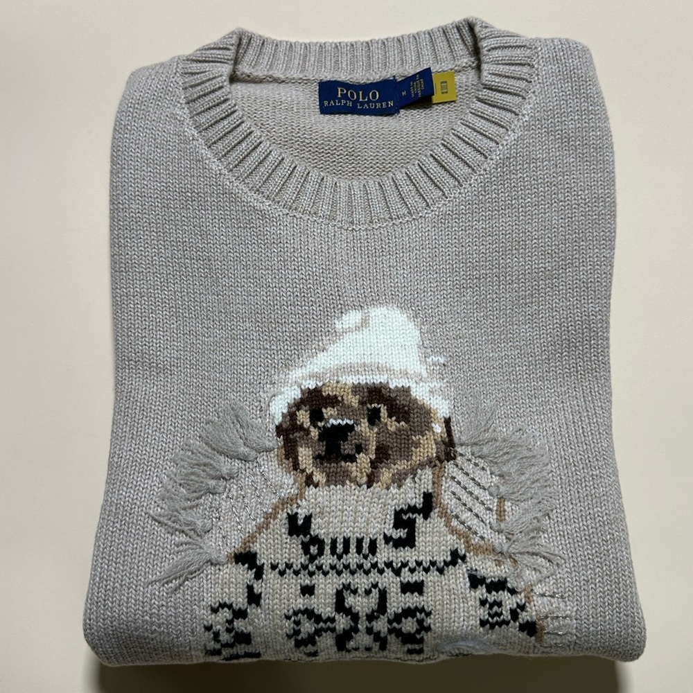Polo Ralph Lauren Bear Sweater Husky Women’s Size Medium Beige